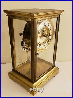 Antique Working ANSONIA Brass & Glass Open Escapement Crystal Regulator Clock