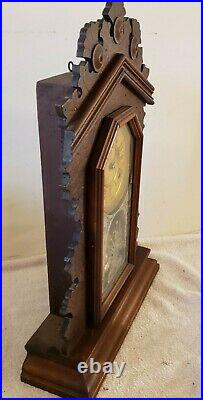 Antique Working INGRAHAM Carved Oak Gingerbread Parlor Mantel Shelf Clock c. 1879