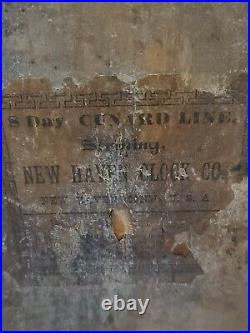 Antique Working NEW HAVEN'Cunard' Oak Gingerbread Parlor Mantel Shelf Clock