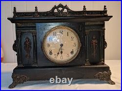 Antique Working SESSIONS Ebony Wood Victorian Footed Pillar Column Mantel Clock