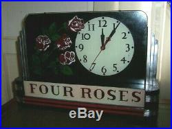 Antique art deco Vintage Four Roses Distillery NYC Whiskey Light-Up bar Clock