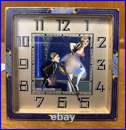 Antique art deco erotic table clock automation/moving scene on the dial -ca. 1920