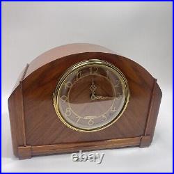 Antique wood veneer mantle clock by Seth Thomas 1940's art deco MCM FOR PARTS