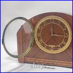 Antique wood veneer mantle clock by Seth Thomas 1940's art deco MCM FOR PARTS