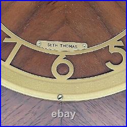 Antique wood veneer mantle clock by Seth Thomas 1940's art deco MCM FOR PARTS