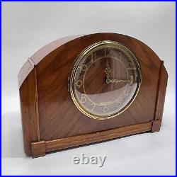 Antique wood veneer mantle clock by Seth Thomas 1940's art deco MCM FOR PARTS