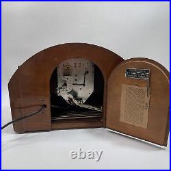 Antique wood veneer mantle clock by Seth Thomas 1940's art deco MCM FOR PARTS