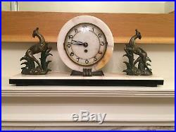 Art Deco 1920/30s French Mantle Clock polished black marble base. Heavy Piece