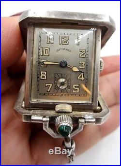 Art Deco 1926s Sterling Silver Levy-Wander green enamel travel clock pendant /n