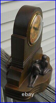 Art Deco 1939 New York WORLD'S FAIR Sessions Mantel Clock with Bronze Boy and Dog