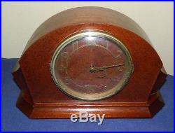 Art Deco 1947 Electric Seth Thomas Console 7E Mahogany Mantel Clock Chimes