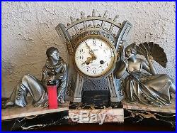 Art Deco 3 piece clock set by LIMOUSIN, FRANCE, 1920/30