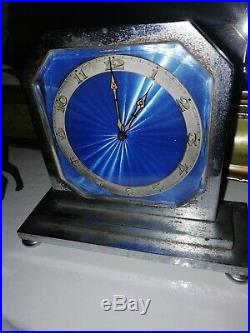 Art Deco 8 day Swiss Enamel Mantel clock Blue 1920 very rare needs service