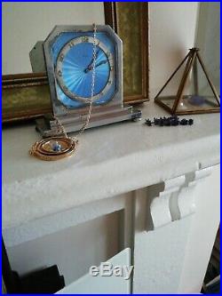 Art Deco 8 day Swiss Enamel Mantel clock Blue 1920 very rare needs service