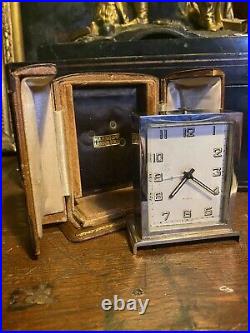 Art Deco Alarm Clock with Fitted Leather Case by Harrods