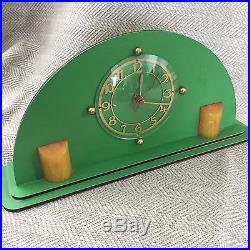 Art Deco Bakelite Mantle Clock Electric Goblin Amber Green RARE