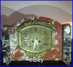 Art Deco Bronze Mantle Clock By F. Marti Working Condition