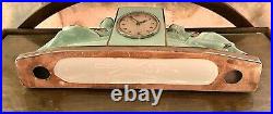 Art Deco Ceramic Clock Odyv Duck Egg Blue & Chrome Ballerinas Mantel 1930s