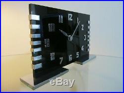 Art Deco Chrome & Black Acrylic Temco Electric Mantel Clock 1930s Working