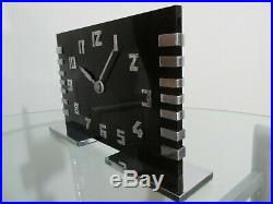 Art Deco Chrome & Black Acrylic Temco Electric Mantel Clock 1930s Working