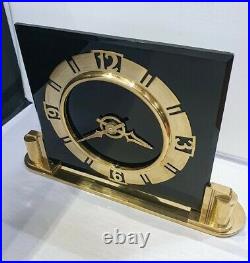 Art Deco Clock Black Glass & Brass British Electric Meters Converted to Quartz