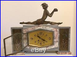 Art Deco Clock Dancer Sculpture By Balleste