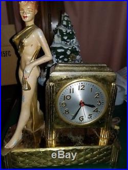 Art Deco Clock Electric With Metal Half Naked Nude Women
