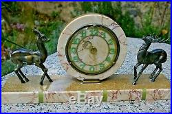 Art Deco Clock French Marble Deer Bronze Regule Decorative Art Decorative mid XX