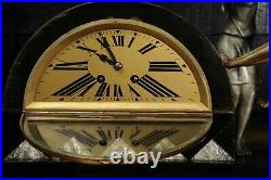 Art Deco Clock Girl, Bird and Dogs by Pierre Sega and Japy Freres