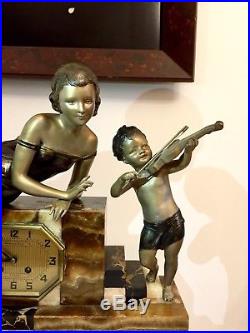 Art Deco Clock Lady And Child Sculpture By Uriano (signed)