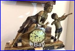 Art Deco Clock Lady And Child Sculpture By Uriano (signed)