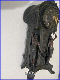 Art Deco Clock Nouveau Female Nude Figurine Statue Mid Century Bronze Finish