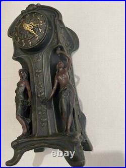 Art Deco Clock Nouveau Female Nude Figurine Statue Mid Century Bronze Finish