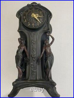 Art Deco Clock Nouveau Female Nude Figurine Statue Mid Century Bronze Finish