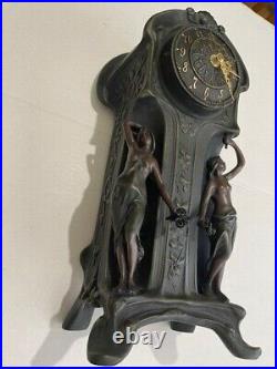 Art Deco Clock Nouveau Female Nude Figurine Statue Mid Century Bronze Finish