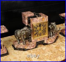 Art Deco Clock Set Elephants French C1925 Fully Working