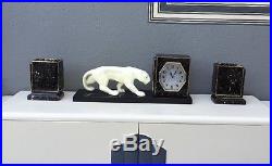 Art Deco Clock Signed By Ody With Stylised Panther Sculpture