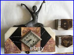 Art Deco Clock With Female Form And Garniture Art Eco Figurine