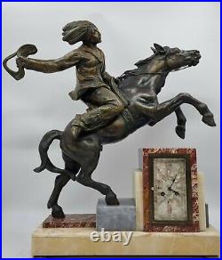 Art Deco Clock with American Indian, Horse Sculpture