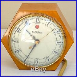 Art Deco Daphine Telechron Catalin Clock 1930's Butterscotch Color 6-Sided