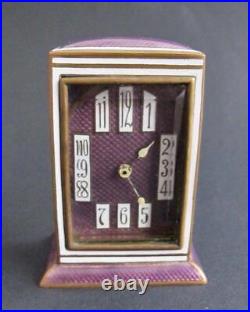Art Deco Desk Clock w Alarm Not Working Metal & Enamel Gold White Purple
