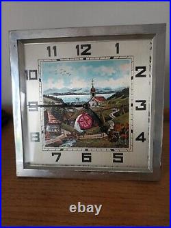 Art Deco Easle Bk Mantel CLOCK With MOVING WATER WHEEL CHROME Frame VGC Working