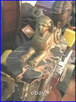 Art Deco Egyptian Sphinx Marble Mantle Clock STUNNING
