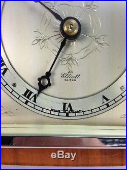 Art Deco Elliot of England Burl Walnut Mantle Clock with Chrome Feet Superb
