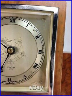 Art Deco Elliot of England Burl Walnut Mantle Clock with Chrome Feet Superb