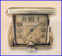 Art Deco Eszeha Chopard Tavannes 935 Silver Case Travel Clock