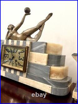 Art Deco Figural Clock Ball Dancer Sculpture By Balleste