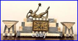 Art Deco Figural Clock Ball Dancer Sculpture By Balleste