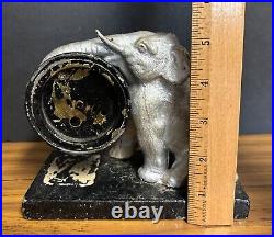 Art Deco Figural Elephant Clock LUX CLOCK Antique Metal Desk Mantle Clock