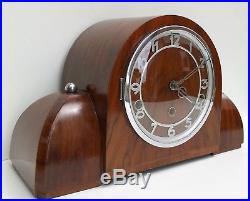 Art Deco Figured Walnut Quarter Chiming Mantle Clock